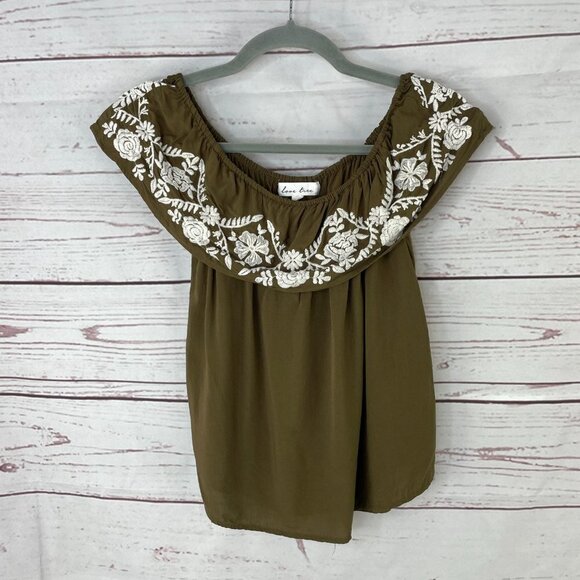 Love Tree Olive Green Off-Shoulder Blouse‎ Size Small - Picture 1 of 8